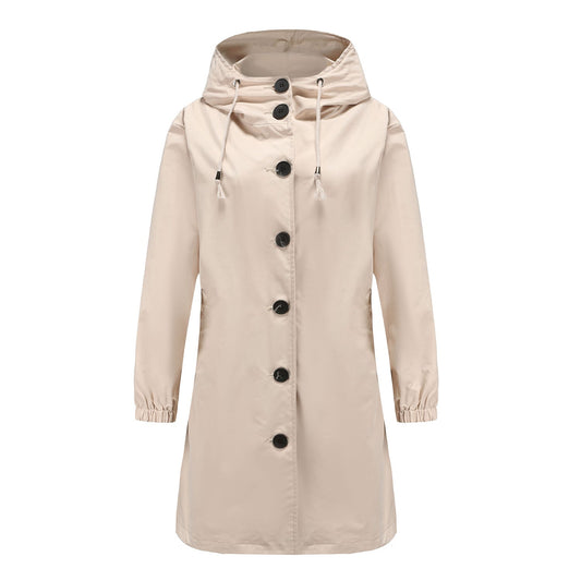 Veste imperméable femme – Coupe droite – Capuche – Fermeture boutons – Longueur genou