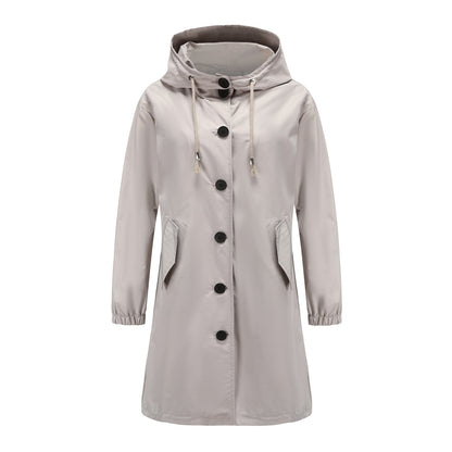 Veste imperméable femme – Coupe droite – Capuche – Fermeture boutons – Longueur genou
