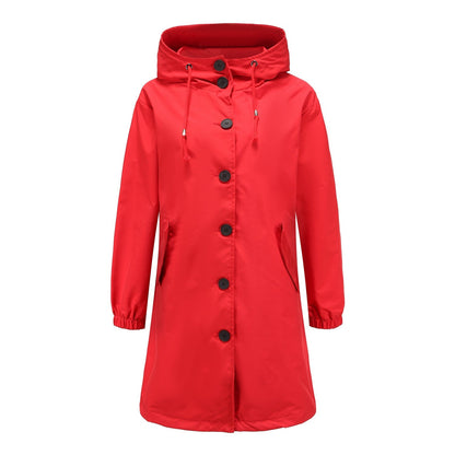 Veste imperméable femme – Coupe droite – Capuche – Fermeture boutons – Longueur genou