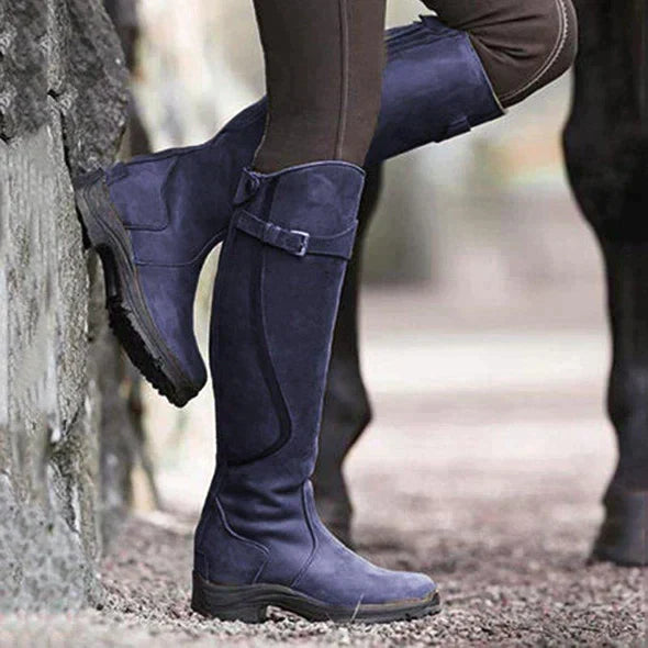 Bottes femme hautes en cuir – Coupe ajustée – Sangle boucle – Semelle antidérapante