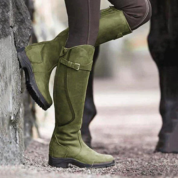 Bottes femme hautes en cuir – Coupe ajustée – Sangle boucle – Semelle antidérapante