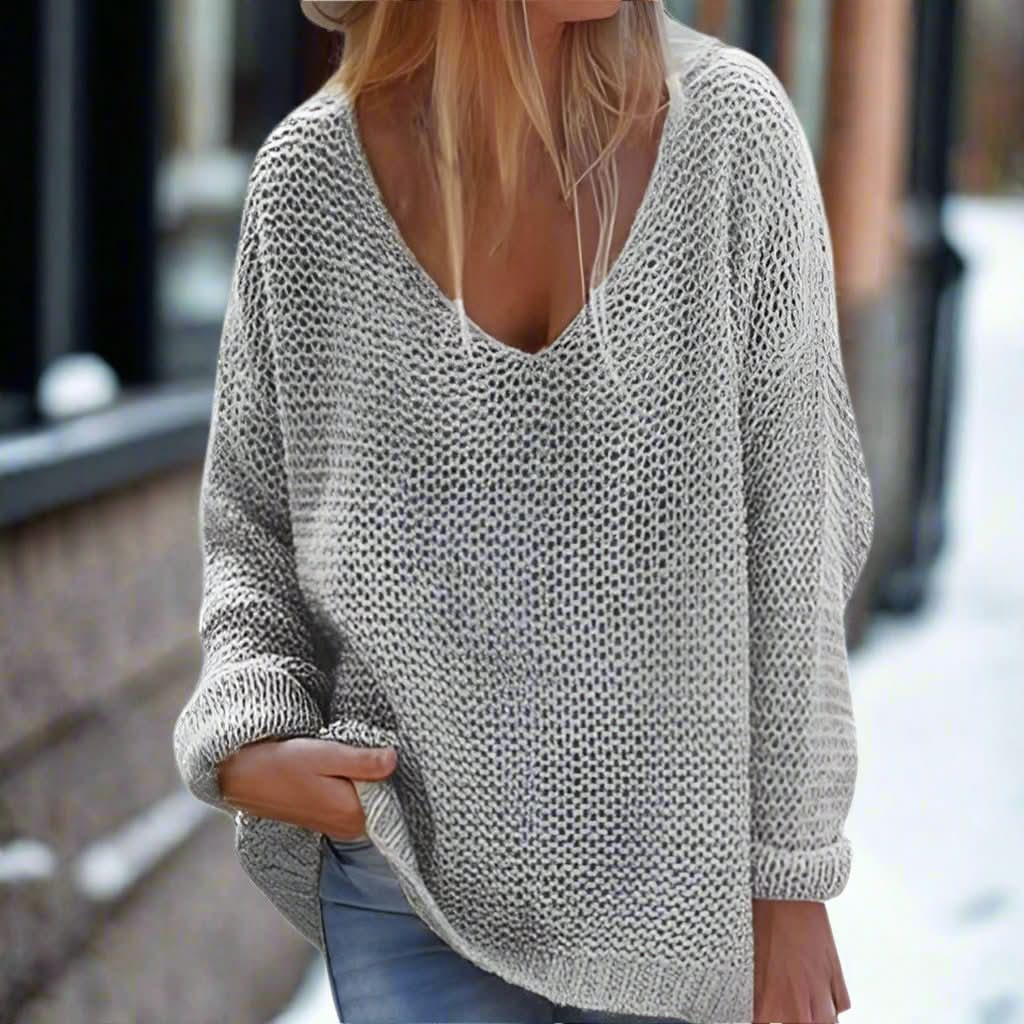 Pull col V décontracté, confortable et féminin pour femme