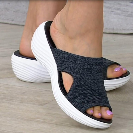 Sandales femme à enfiler – Bande tricot extensible – Semelle coussinée antidérapante