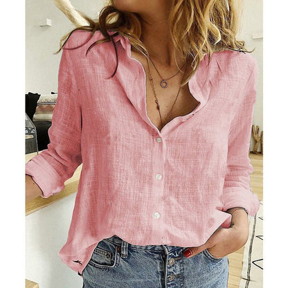 Blouse femme – Coupe décontractée – Tissu respirant – Manches retroussées – Boutonnée