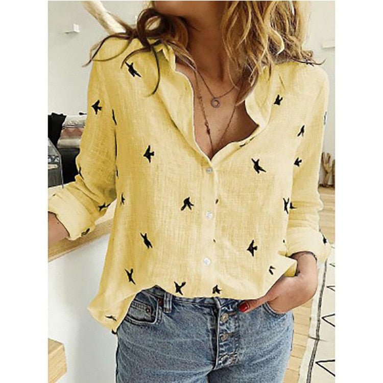 Blouse femme – Coupe décontractée – Tissu respirant – Manches retroussées – Boutonnée