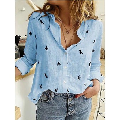 Blouse femme – Coupe décontractée – Tissu respirant – Manches retroussées – Boutonnée