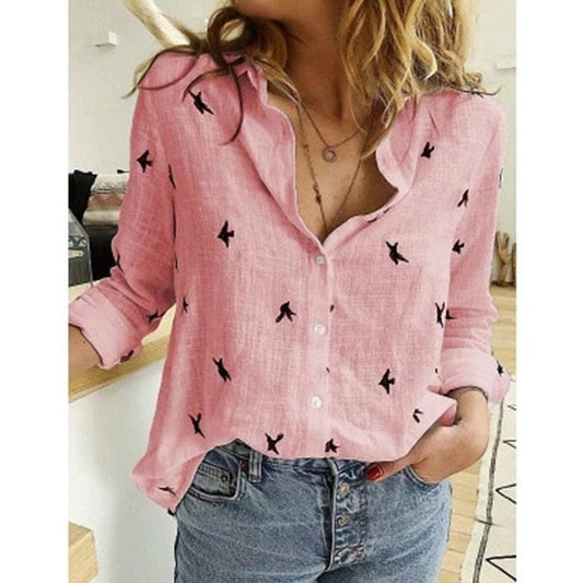 Blouse femme – Coupe décontractée – Tissu respirant – Manches retroussées – Boutonnée