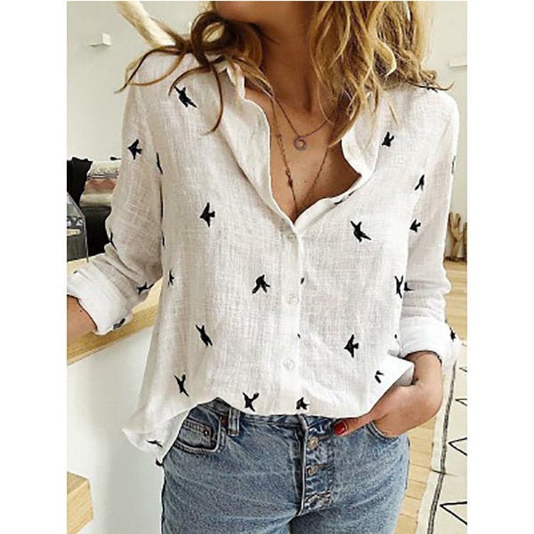 Blouse femme – Coupe décontractée – Tissu respirant – Manches retroussées – Boutonnée