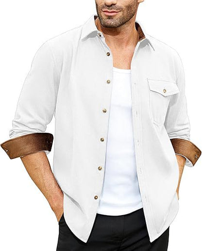 Chemise boutonnée décontractée pour homme - Manches longues - Contraste bicolore - Confort élégant