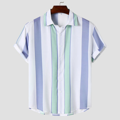 Chemise Homme - Manches Courtes - Rayures Modernes - Col Classique - Style Décontracté