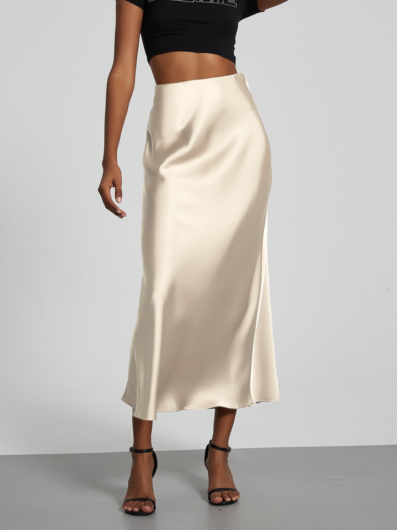 Jupe Midi Femme - Satin Fluide - Coupe Évasée Élégante