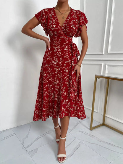 Robe portefeuille fleurie pour femme – Élégante et fluide
