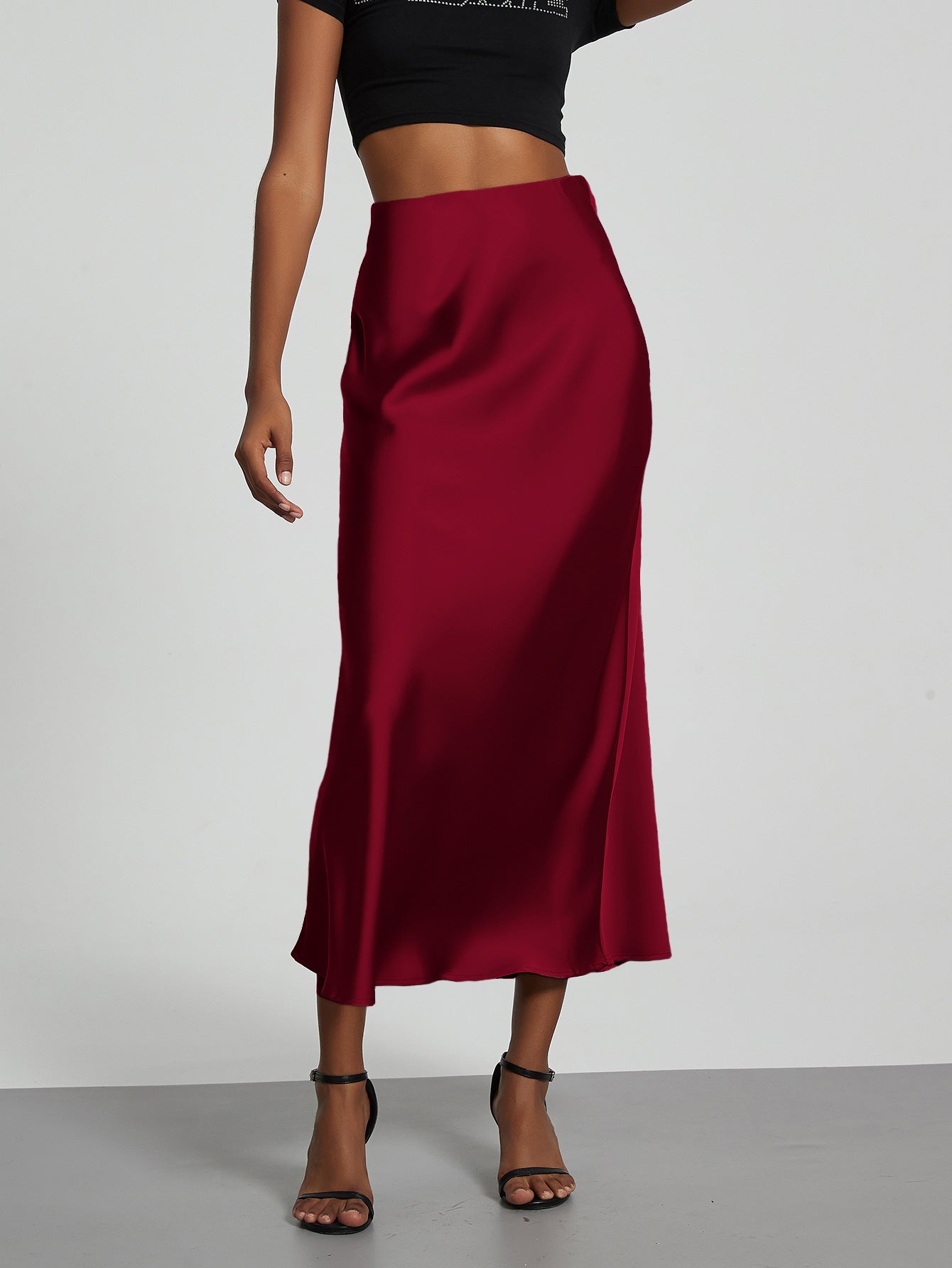 Jupe Midi Femme - Satin Fluide - Coupe Évasée Élégante