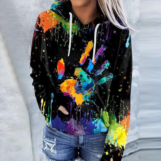 Sweat à capuche femme – Coupe décontractée – Coton doux – Imprimé artistique – Poche kangourou