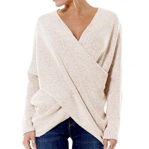Pull femme – Coupe oversize – Devant croisé – Maille côtelée – Mélange laine