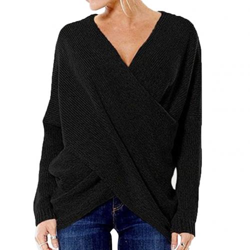Pull femme – Coupe oversize – Devant croisé – Maille côtelée – Mélange laine