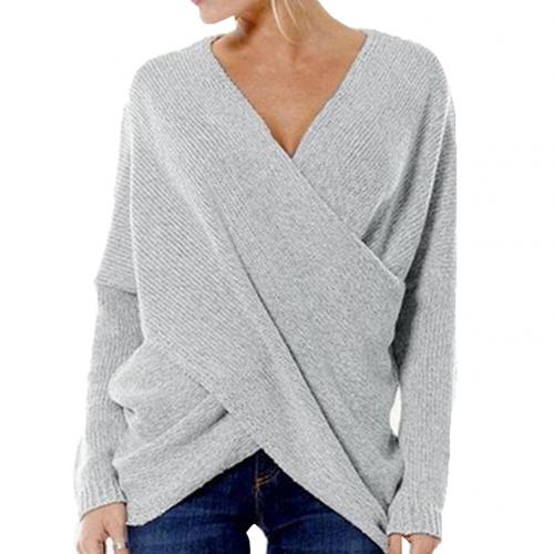 Pull femme – Coupe oversize – Devant croisé – Maille côtelée – Mélange laine