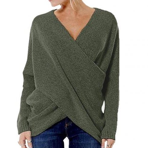 Pull femme – Coupe oversize – Devant croisé – Maille côtelée – Mélange laine