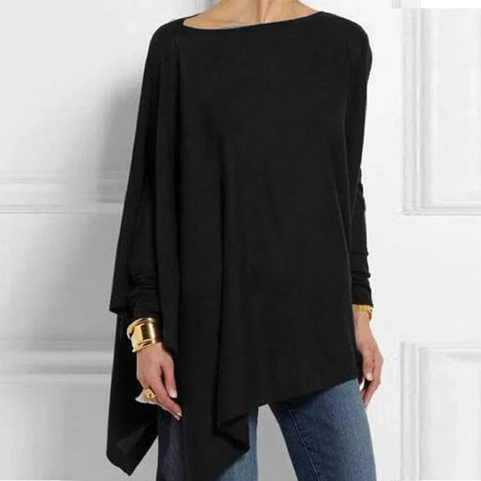 Tunique femme – Coupe ample – Tricot doux – Ourlet asymétrique – Manches longues