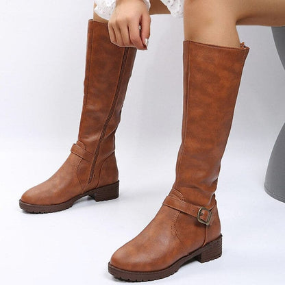 Bottes hautes femme - Cuir élégant - Talon bloc confort - Bride et boucle