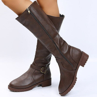 Bottes hautes femme - Cuir élégant - Talon bloc confort - Bride et boucle