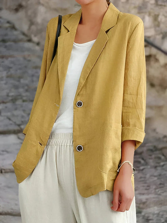 Veste femme – Coupe décontractée – Fibres naturelles – Manches 3/4 – Poches plaquées