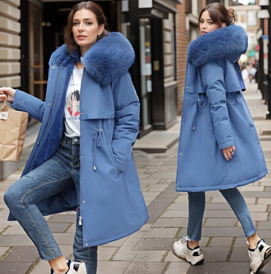 Manteau matelassé femme – Coupe droite – Capuche fausse fourrure – Déperlant
