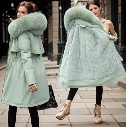 Manteau matelassé femme – Coupe droite – Capuche fausse fourrure – Déperlant