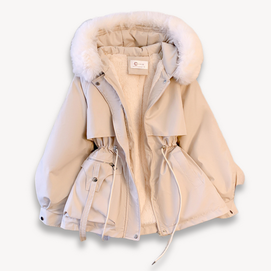 Veste parka femme – Déperlante – Capuche amovible – Taille ajustable – Doublure fourrure