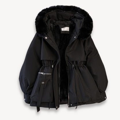 Veste parka femme – Déperlante – Capuche amovible – Taille ajustable – Doublure fourrure