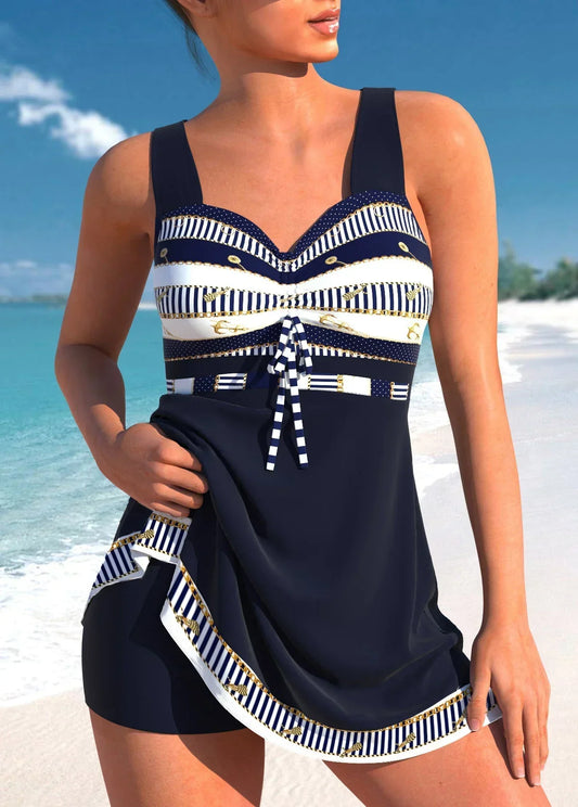 Tankini femme – Coupe ajustée – Tissu stretch respirant – Nœud poitrine – Motifs patchwork