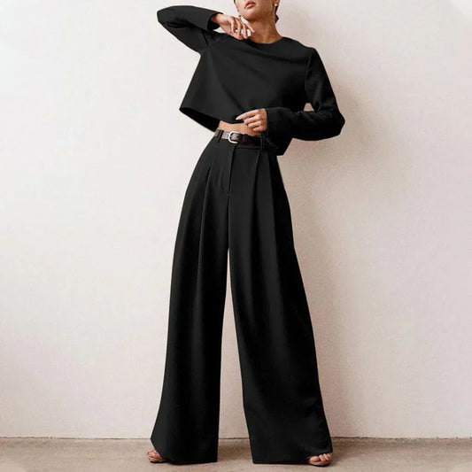 Ensemble Femme Haut et Pantalon – Coupe Ample – Tissu Léger – Taille Haute Plissée