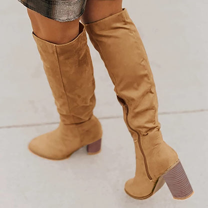 Bottes Femme - Hauteur Genou - Daim Souple - Talon Confort - Style Élégant